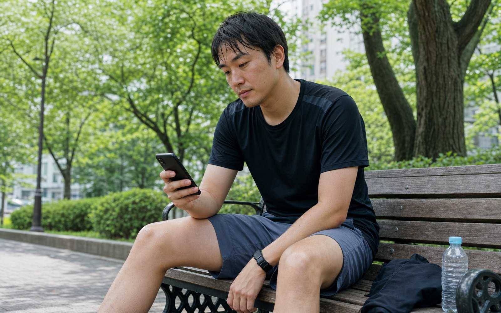 スマホで診断のチャットに答える市民ランナー